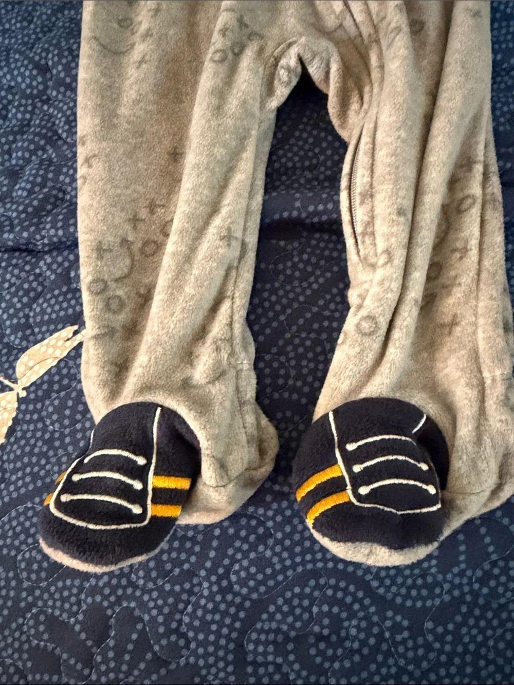 Kids Headquarters size 9M two Football Fleece One-Piece Sleepers - Gray & Brown